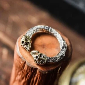 Vintage Tibetan Silver Skull Personalized Punk Trendy Spiral Letter Open Ring - Picture 1 of 6