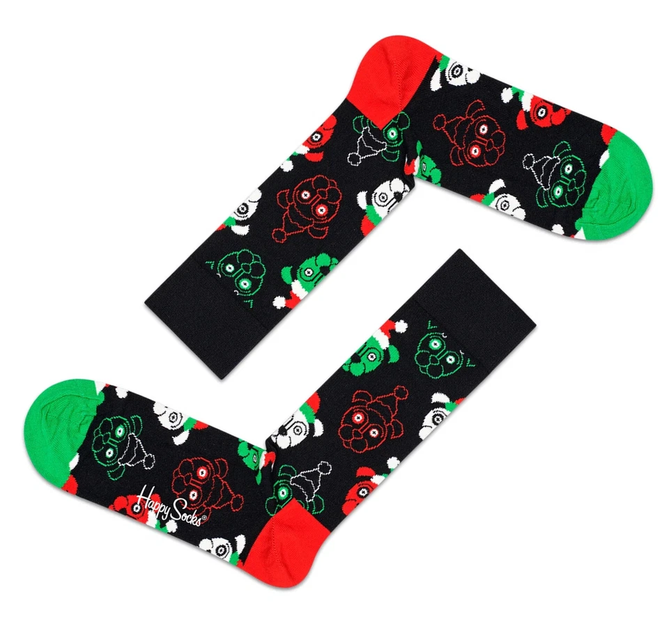 HAPPY SOCKS Mens Womens Unisex Black Christmas Xmas Dogs | UK 7½-11½ EU 41-46 - Image 1 of 1