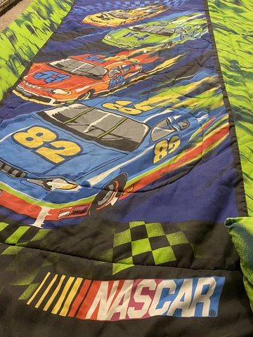 Vintage Nascar Full Size Bed Fabric Racing Car Cartoon #56 #64 #53 #82 Comforter Cover