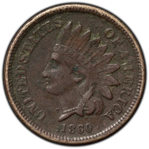United States 1860 Rounded Bust 1 Cent Indian Head Coin - Corrosion Cover