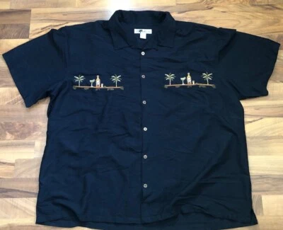 Joe Marlin Hawaiian Button Down Shirt Rayon Blend Men's Black 3XLT Tequila vacay - Image 1 of 4