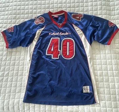 复古 HARD KNOCKS 球衣男式 3XL 蓝色红色 #40 足球缎面网眼复古 1992 — 第 1/4 张图片