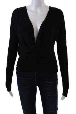 Suéter acanalado LYR By Splendid para mujer manga larga escote drapeado negro pequeño Foto 1 de 4