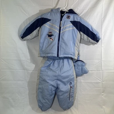 Macacão de neve La Petite Rothschild com capuz infantil, jaqueta, calça, tamanho 18 meses azul - Imagem 1 de 4