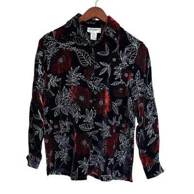 Top de terciopelo de seda vintage Y2K Easy Spirit floral con botones talla pequeña bruja gótica Foto 1 de 4