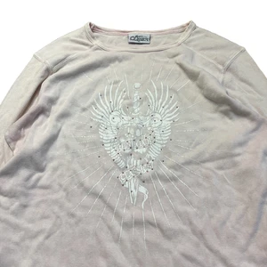 Faded Glory Y2K Damen M Rosa Thermo Flügel Grafik Langarm Waffel Strick Top - Bild 1 von 7
