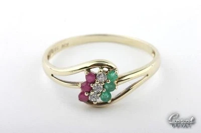 Rubin Smaragd Kristall Ring 333 er Gelbgold Gr 63   - Bild 1 von 4