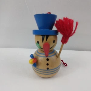 Vintage Steinbach Wooden Snowman with Broom & Bird Christmas Ornament Germany - Picture 1 of 8