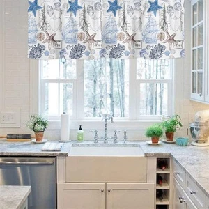 Starfish Seashell Nautical Valances, Beach Rod Pocket Bathroom Curtains, 54x1... - Picture 1 of 6