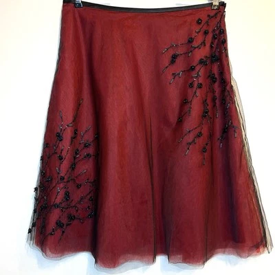 Falda Floral Vintage Whimsigoth Victor Costa 10 Rojo Tul Superpuesto Y2K Vampiro Foto 1 de 4