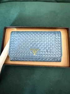PRADA Long Wallet Leather Blue Plain Ladies - Picture 1 of 24