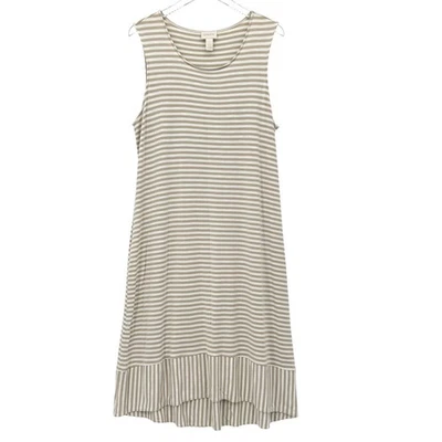 Chicos Striped Midi Dress Size 3 US XL Sleeveless Stretch Knit Brown White - Image 1 of 4