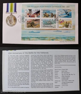 Guernsey Stamps: "Falklands Battle - 25th Anniversary" 6v S/S FDC 2007 - Picture 1 of 3