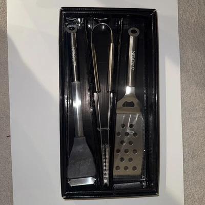 ALKON 3-Piece BBQ Grill Stainless Tool Set – Spatula, Tongs and Grill Scrubber - Image 1 of 4