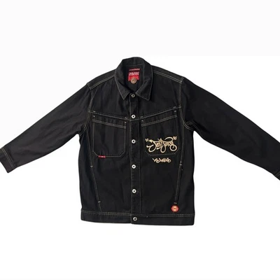 Chaqueta de mezclilla negra vintage años 90 Y2K JNCO bordada graffiti ropa de hombre Foto 1 de 4
