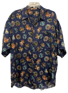 Silk House Blue Geometric Short Sleeve Button Down Shirt 100% Silk Men’s Large - Bild 1 von 7