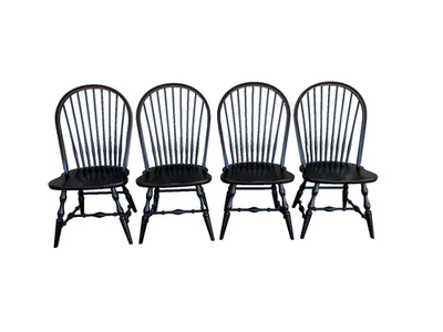 CUSTOM HIGH QUALITY EBONIZED DISTRESSED MAPLE HOOP BACK SIDE CHAIRS - SET OF 4 - Image 1 of 4