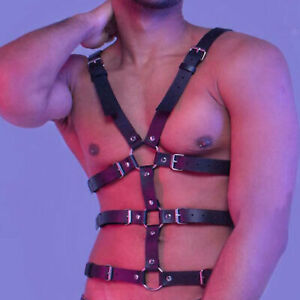 Man Leather Body Chest Neck Harness Belt Chain Strap Corset Leather Shoulder