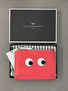 Anya Himdmarch Peeping Eyes Clutch Zip Purse - Leather, Lollipop Hot Pink - Picture 1 of 6