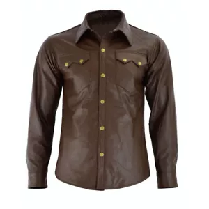 Brown leather Classic Men's Western Shirt made with genuine leather Lamb Shirts - Picture 1 of 4