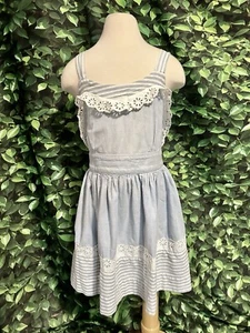 Vintage 50s JEAN DURAIN Hollywood Child’s Dress Light Blue Cotton Button 5/6 - Picture 1 of 10