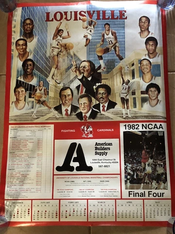 Vintage 1982-83 Louisville Cardinals Basketball Schedule Poster Denny Crum Cover