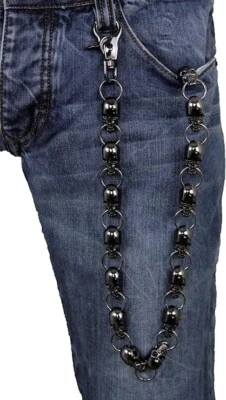 Men Biker Pewter Gunmetal Silver Metal Skull Skeleton Key Ring Wallet Chain - Image 1 of 4
