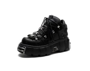 NEW ROCK SHOES Metallic Black Leather platform shoes Chunky shoe