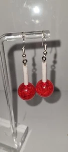 Paar Miniatur Rote Lutscher Ohrringe Handarbeit 5 cm Spaß Party Licht - Bild 1 von 2