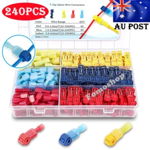 240PCS Quick Splice T-Taps Electrical Wire Cable Crimp Terminals Connectors Kit - Picture 1 of 18