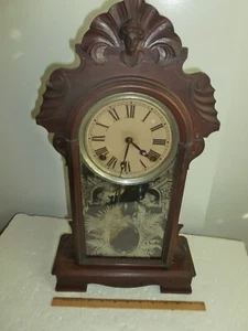 Antique Wood Mirrored Angels Saint Mantel Shelf Clock - Picture 1 of 19