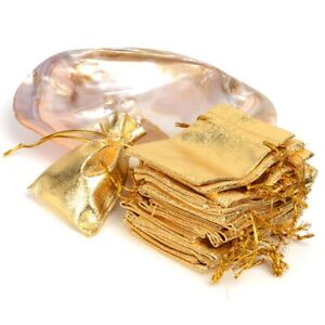 50x Gold Foil Look Gift Bags Jewellery Pouches XMAS Wedding Party Candy Favour