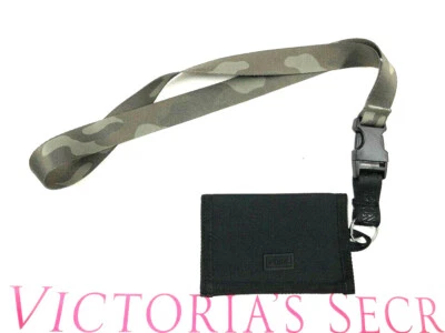 Victoria's Secret Pink Lanyard Bifold Wallet Mesh Black Camo Strap NWT - Image 1 of 3