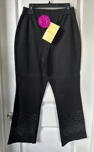 Quacker Factory Pants Womens Large Black Rhinestone Wide Leg Straight Vintage - Picture 1 of 5