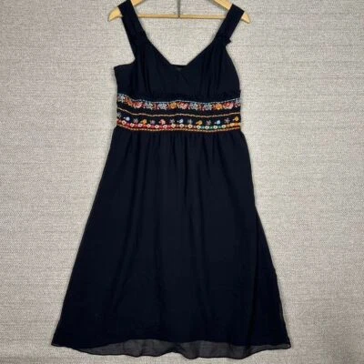 Vestido Spenser Jeremey Talla 8 Seda Floral Bordado Boho Midi Negro Cachicho Foto 1 de 4