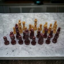 Chess Pieces Detailed Sturdy Solid Plastic Full Set 2 1/2" Tall Tan Maroon
