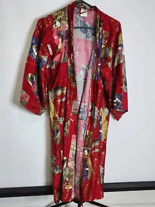 Abito Kimono Giapponese Rosso Cotone (E33) - Foto 1 di 12