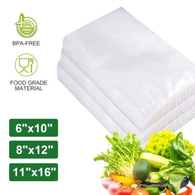 100-1000 Vacuum Seal Bags 11"x16" 8"x12" 6"x10" Food Saver Bags Storage BPA Free - Image 1 of 4