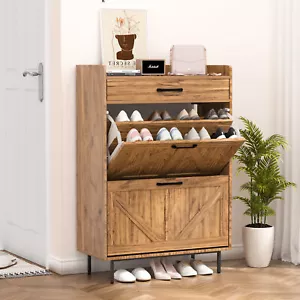 Shoe Cabinet with 2 Flip Drawers Entryway Hallway Shoe Storage Organizer - Picture 1 of 8