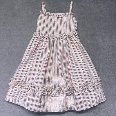 Bonnie Jean Girls Dress Size 10 Multicolor Striped Metallic Seersucker Ruffle - Image 1 of 4