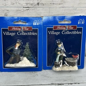 2 New Vtg Holiday Time Vintage Village Figures Well Shovel Christmas Villager - Picture 1 of 4