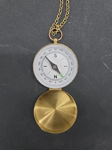 Brass Pocket Compass With Chain Vintage Working - Picture 1 of 5