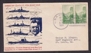 1934 Teddy Roosevelt Navy Day cachet cover USS Arkansas Brooklyn Navy Yard - Picture 1 of 1