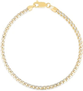 Floreo 14k Two-Tone Gold 3.1mm Solid Iced Pave Franco Chain Bracelet 8 Inch - Picture 1 of 5