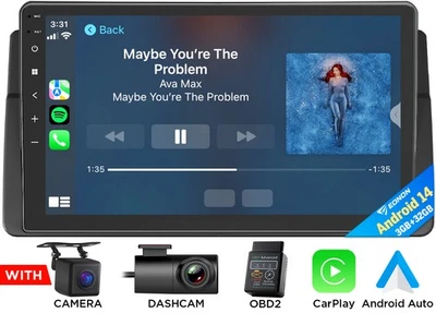 OBD+CAM+DVR+Eonon 9 安卓 14 汽车收音机 立体声 GPS CarPlay 适用于宝马 E46 320 323 — 第 1/4 张图片