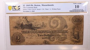 1849 $2, Boston, Massachusetts., Obsolete Currency, PCGS VG10, Store #GMA008. - Picture 1 of 2