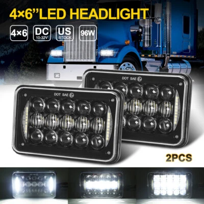 Pair 4x6" Inch LED Headlights Hi-Lo Sealed Beam For Peterbilt Kenworth W900 T800 - Image 1 of 4