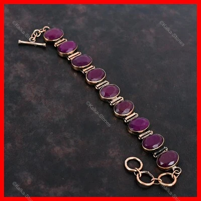 Ovalado Cachemira Rubí Piedra Bisel Hecho a Mano Artesano Único Madre Nuevo Pulsera Cobre Foto 1 de 4