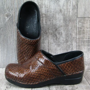Sanita Bronze Brown Clogs Shoes Shiny Snakeskin 39 EU 8 US Patent - Picture 1 of 11