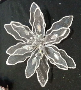 Clip On Mesh Silver Flower with Rhinestones 6 1/2 inches Ornament Christmas - Picture 1 of 7